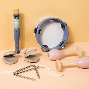 Juego de Instrumentos Musicales de Madera al por Mayor, Instrumento de Percusión de Madera con Pandereta Triangular, Maracas, Castañuelas, Flauta, Juego de 5 Piezas - Product Image 3