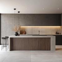 Cuisine modulaire moderne avec panneau de porte en mélamine automatique, îlot de rangement, armoire de salle à manger en bois massif