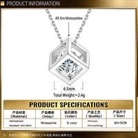 Collier Rubik's Cube en Moissanite 1 Carat, Argent Sterling 925, Plaqué Rhodium/Or, Design de Niche, Haute Couture, Mignon