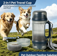 Bouteille d'eau portable pour grand chien, distributeur d'eau pour animaux de compagnie pour la promenade en extérieur, double bouchon, distributeur d'eau et de nourriture 2-en-1