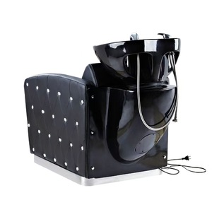 Fauteuil de coiffure ergonomique entièrement inclinable avec coussin, accessoire moderne pour salon de coiffure adulte, noir, sans pneumatique. - Product Image 2