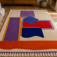 Designer Hand-Knotted Wool Rug with Geometric Pattern Vibrant Colors for Modern Home and Hotel Decor