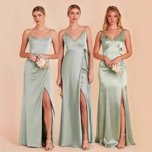 Vestido de satén con abertura alta y tirantes sin espalda, elegante vestido de dama de honor para boda - Product Image 1