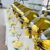 Set Réchaud Buffet Hôtel Professionnel Blanc en Acier Inoxydable, Chauffe-Plats Rond à Couvercle Enroulable 6L pour Restaurant