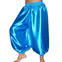 Pantalons de danse du ventre indiens pour femmes, en satin, amples, couleur unie, style hippie, pantalons
