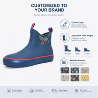 Bottes de pluie courtes pour femmes en caoutchouc bleu marine à motif floral, très vendues, pour le jardinage et les travaux en extérieur