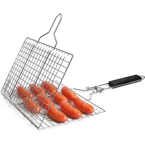 Kit per Barbecue di qualità su misura manico in legno antiaderente in acciaio inossidabile solido cestello per Barbecue