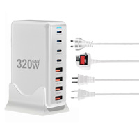 320W USB-C PD QC3.0 65W GaN Hızlı Şarj 4 USB-C + 4 USB-A 8 Portlu Masaüstü Şarj Cihazı Telefon Tablet Laptop Kamera için