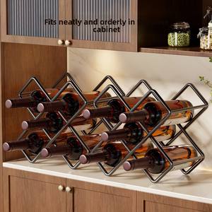 Présentoir mural empilable en <span class=keywords><strong>fer</strong></span> <span class=keywords><strong>forgé</strong></span> pour bouteilles de vin rouge, avec <span class=keywords><strong>porte</strong></span>-verres intégré, modèle Amz Hot Wire - Product Image 4