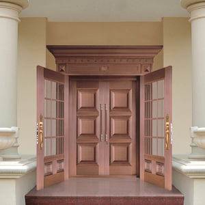 Portes d'entrée principales cintrées de luxe pour villa, portes d'entrée doubles en métal personnalisées, sécurité, cuivre - Product Image 5