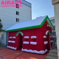 Maison de Noël Gonflable 420D Oxford Tissu Gonflable Père Noël Cabine Couleur Rouge Maison Gonflable