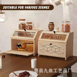 Wooden Bread Storage Box With Lid Rectangle Solid Wood Kitchen Food <b>Container</b> For Bread Snacks - Product Image 4