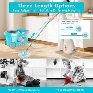 FunClean pour ensemble de <span class=keywords><strong>seau</strong></span> avec essoreuse rotative à 360°, 6 recharges en microfibre, manche télescopique en acier inoxydable de 61 pouces, 2 roues, bleu - Product Image 6