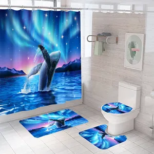 Sea Scenery And Shark Printed 3d Luxury Shower Boho Curtain Mat Bathroom Sets With Sizes Customized Wholesale Shower Curtains