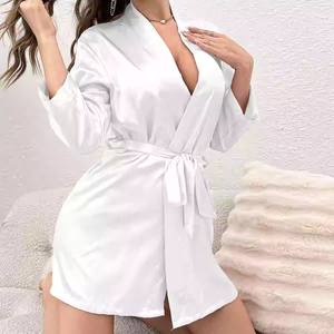 Özel toptan nedime elbiseler buz ipek nakış düğün pijama düğün saten pijama seti kadınlar için - Product Image 4
