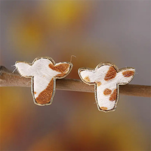 Anting-anting sapi 3pk-coklat Barat/hitam/coklat muda kepala sapi Set - 3 pasang/Set