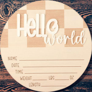 Anuncio de nacimiento de bebé a cuadros, letrero de nombre a cuadros, accesorio de foto <span class=keywords><strong>para</strong></span> recién nacido, cartel de bienvenida de Hello World - Product Image 1