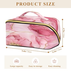 Pink Design Waterproof Toiletry Travel Custom Logo <b>Large</b> Capacity Polyester <b>Pillow</b> Women Cosmetic Makeup Bag with Golden Zipper - Product Image 3