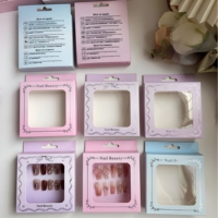 Boîte d'emballage en carton pour faux ongles avec logo personnalisé en relief, fenêtre en PVC, doublure en éponge, écologique, vide, pour présentation de faux ongles
