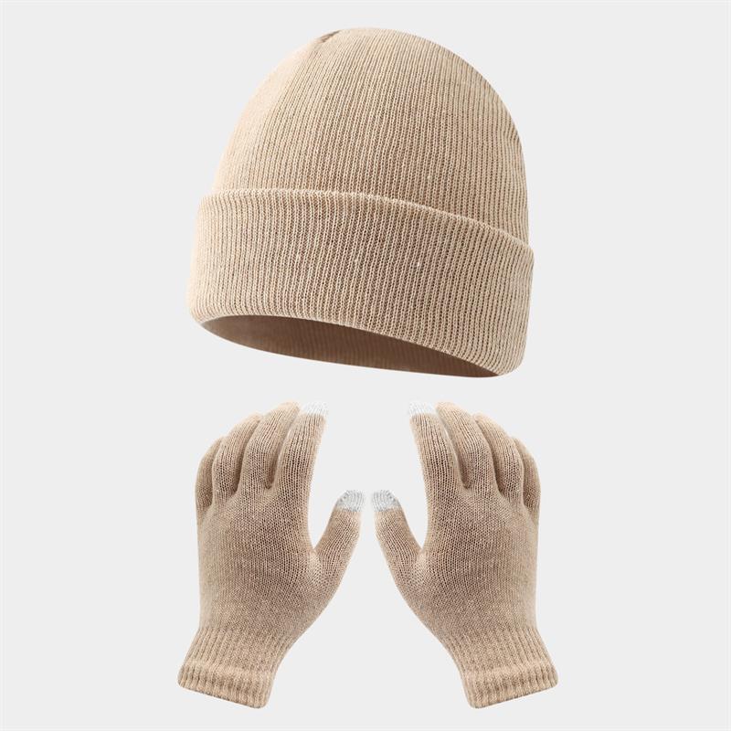 Autumn and winter warm gloves hat suit-[creamy-white]]