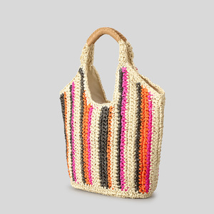 Bolso de mano de paja tejido a mano para mujer, estilo bohemio, informal, vibrante, con rayas verticales, de gran capacidad, para vacaciones de verano en la <span class=keywords><strong>playa</strong></span>. - Product Image 3
