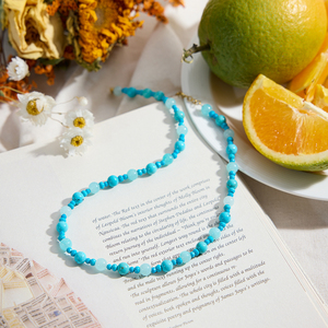 J&amp;D Holiday Style 18k Gold Stainless Steel Casual Classic Natural Stone <strong>Turquoise</strong> Beaded <strong>Necklace</strong> - Product Image 4