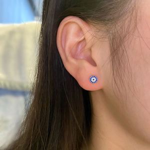 Dylam Fashion Design Rhodium 18K Gold S925 Silver Round 5A Cubic Zircon Zirconia <b>Blue</b> Evil <b>Stud</b> <b>Earrings</b> Jewelry for Women - Product Image 4