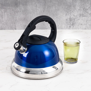 Bouilloire sifflante moderne en acier inoxydable pour cuisinière, finition miroir bleue, ébullition rapide avec bec verseur sifflant - Product Image 5