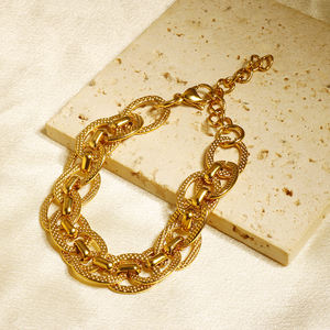 MSX Zeitlose Klobige Panzerkette 18K Vergoldete Edelstahl-Halskette Strukturiertes Klassisches Poliertes Armband Schmuckset für Damen - Product Image 3