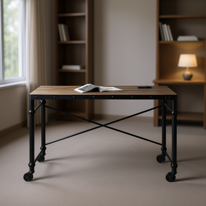 Escritorio de Oficina Oklarth de Roble Rústico con Acabado Negro, Diseño Moderno, Mueble Comercial Independiente - Product Image 2