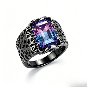 Anello Rettangolare Arcobaleno per Donne, Anello da Dito Vintage alla Moda - Product Image 1