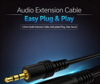 Câble d'extension audio AUX 3,5 mm mâle vers femelle plaqué or, cordon auxiliaire stéréo pour casque, haut-parleur, appareils audio de voiture
