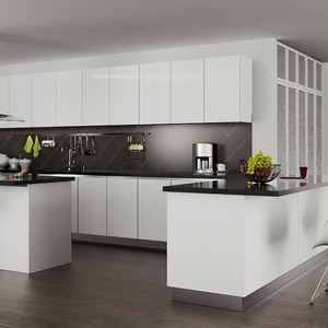 Cuisine moderne avec îlot, en Chine, Los Angeles, en kit, haute qualité, finition brillante, HDF, stratifié, MDF, PVC, panneau acrylique blanc - Product Image 1