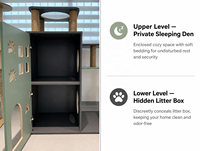 Arbre à chat Château avec 8 poteaux en sisal, armoire litière 2-en-1 et niche de couchage, plateforme de saut à 3 niveaux pour 2-3 chats
