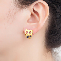 Pendientes de Aro con Forma de Búho, Bonitos y Elegantes, Chapados en Oro, con Circonita, para Mujer, Joyería con Dije Exquisito, Venta al por Mayor QIKU