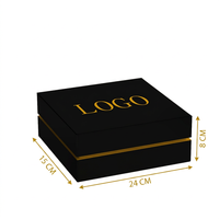 Boîte cadeau noire personnalisée minimaliste avec logo doré, étui de présentation de luxe en carton rigide pour bijoux de marque, idéal pour les boutiques