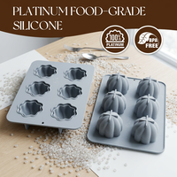 SILIKOLOVE Moule à mousse en silicone personnalisable à 6 cavités en forme de citrouille, antiadhésif platine LFGB, sans BPA, pour gâteaux