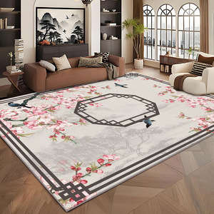 พรมสไตล์จีนรูปสี่เหลี่ยมผืนผ้าลายพืชและดอกไม้ ทนต่อคราบสกปรก เหมาะสำหรับห้องนั่งเล่น ห้องนอน ห้องทำงาน พรมปูพื้นบ้าน - Product Image 4