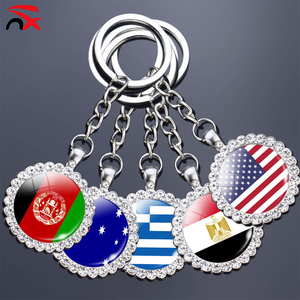 Wholesale Custom National Flags Keychain Pendant Fully Set with Rhinestones Glass Dome Key Ring Promotional Gift