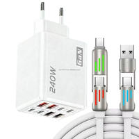 Chargeur rapide USB-C GaN 240W avec 8 ports USB Type-C PD, compatible avec les prises EU, US et UK, charge rapide QC 3.0, adaptateur secteur