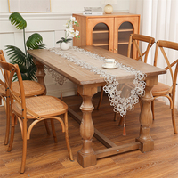 Chemin de table rectangulaire en dentelle brodée de luxe, en organza, avec découpe, sets de table carrés beige brun avec macramé pour la décoration de la maison