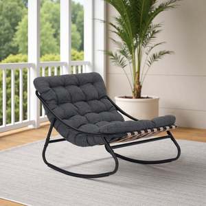 كرسي معدني من AJUNION للاسترخاء في الهواء الطلق مريح كرسي حديقة بمسند ظهر مريح مع وسادة ناعمة رمادية - Product Image 2