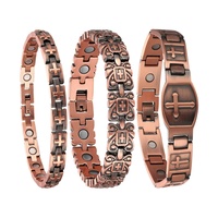 Pulsera Magnética de Cobre Puro Ajustable al por Mayor, Diseño de Cruz Vintage, Unisex, Alivio del Dolor de Artritis, Certificada
