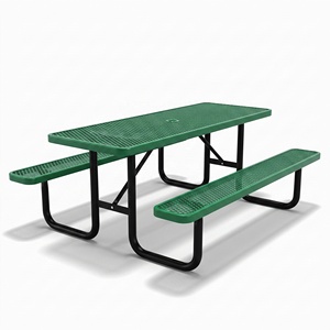 <span class=keywords><strong>Tavolo</strong></span> da picnic rotondo in metallo per esterni con panca, mobili da parco, <span class=keywords><strong>tavolo</strong></span> da picnic in acciaio impermeabile con foro per ombrellone - Product Image 6
