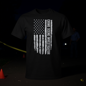 Camiseta Negra con la Bandera Americana para Investigador de Escenas del Crimen, Cuello Redondo, Manga Corta, Ropa Promocional con Temática de CSI para Hombre - Product Image 2