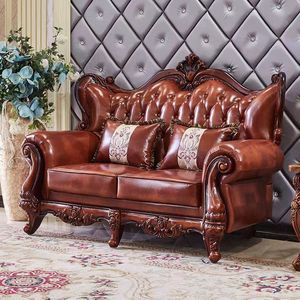 Divano Componibile in Vera Pelle di Lusso Stile Europeo, Intaglio su Due Lati in <span class=keywords><strong>Legno</strong></span> di Quercia Massiccio per <span class=keywords><strong>Soggiorno</strong></span> - Product Image 4
