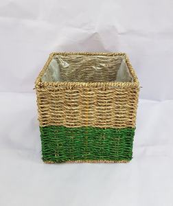 Cesta Cuadrada Personalizable de Mimbre de Seagrass con Acabado Verde, Maceta de Ratán Natural al por Mayor para Plantas de Interior - Product Image 2