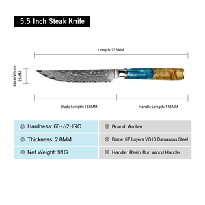 Juego de cuchillos para carne IOKO de 4 piezas, 67 capas de acero de Damasco, cuchillo de carnicero estilo japonés, mango de resina de madera de nogal, juego de cuchillos de chef para carne de res de Damasco - Product Image 6