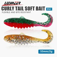 LUSHAZER 15 pièces/sac Leurre souple Shad à queue bouclée 55mm 2g, Leurres artificiels en PVC, Appâts souples en plastique pour Black-bass, Truite, Brochet