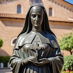 Bronzo fusione malattie e ferite santo patrono tenendo gesuso croce rose intorno alla fronte a grandezza naturale stimmate St Rita statua in ottone - Product Image 1